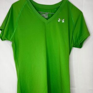 Under Armour Women's Green V Neck Short Sleeve Athletic T Shirt Top SM